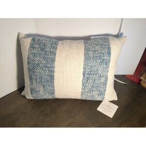 Fieldcrest Decorative Pillow 100% Cotton Blue And White Diamond Pattern 14"X20"